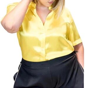 NWT AMANDA UPRICHARD Women’s Silk Yellow Button Down Shirt